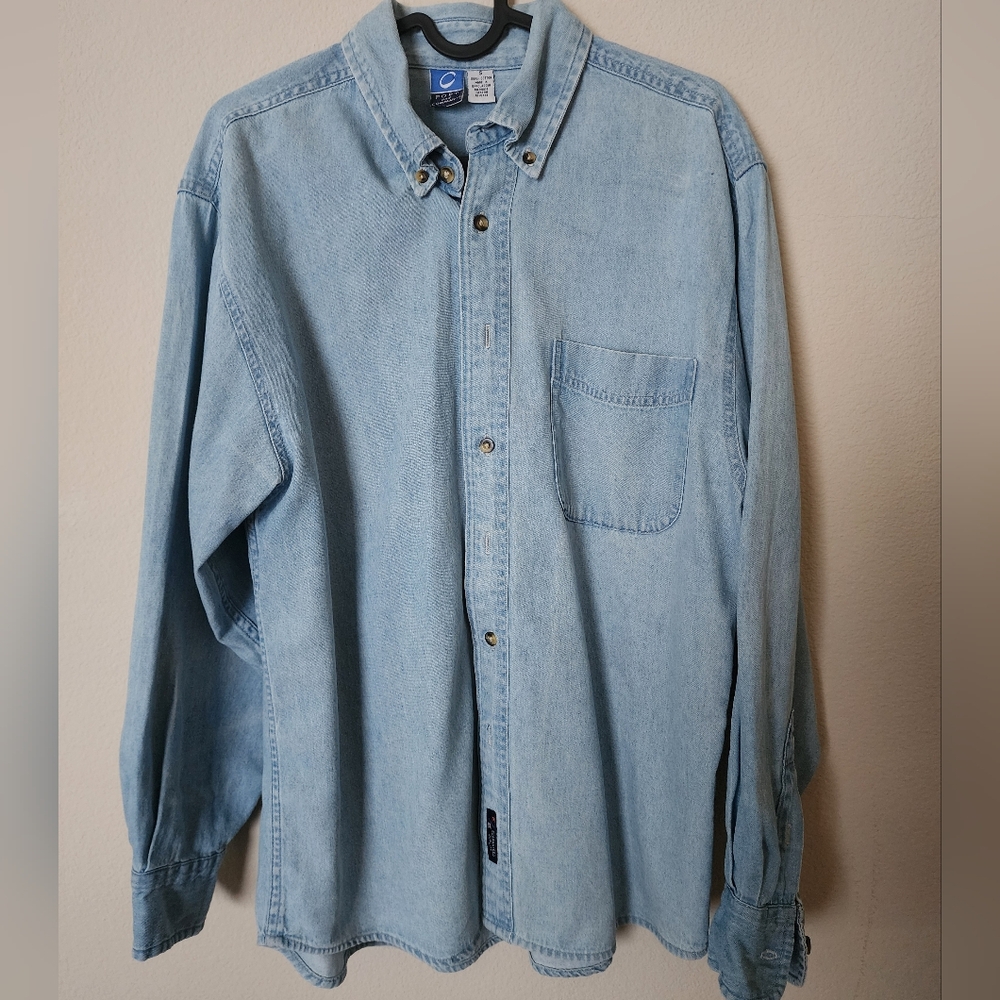 Port and Company Light Blue Vintage Casual Shirt Small